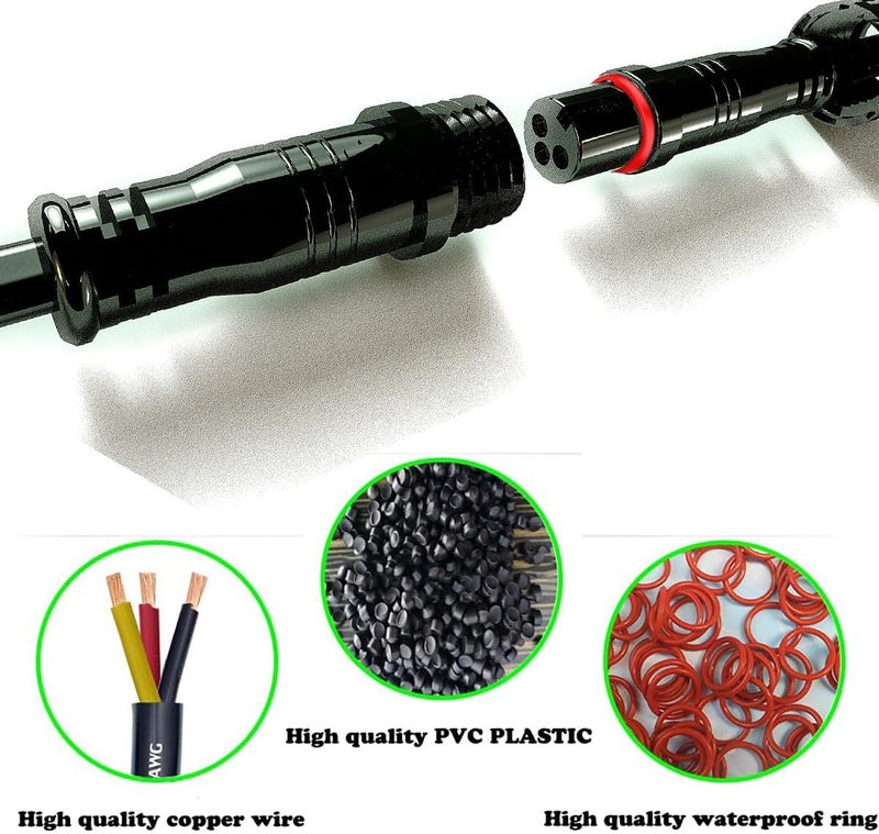 YETOR Waterproof Connectors 3 Wire,20AWG Male Female Plug LED Connector with 3Pin Waterproof Connectors,IP68 20CM Extension Cable for Car, Truck, Boat,LED Strip Lights,(5Pairs) - Image 4